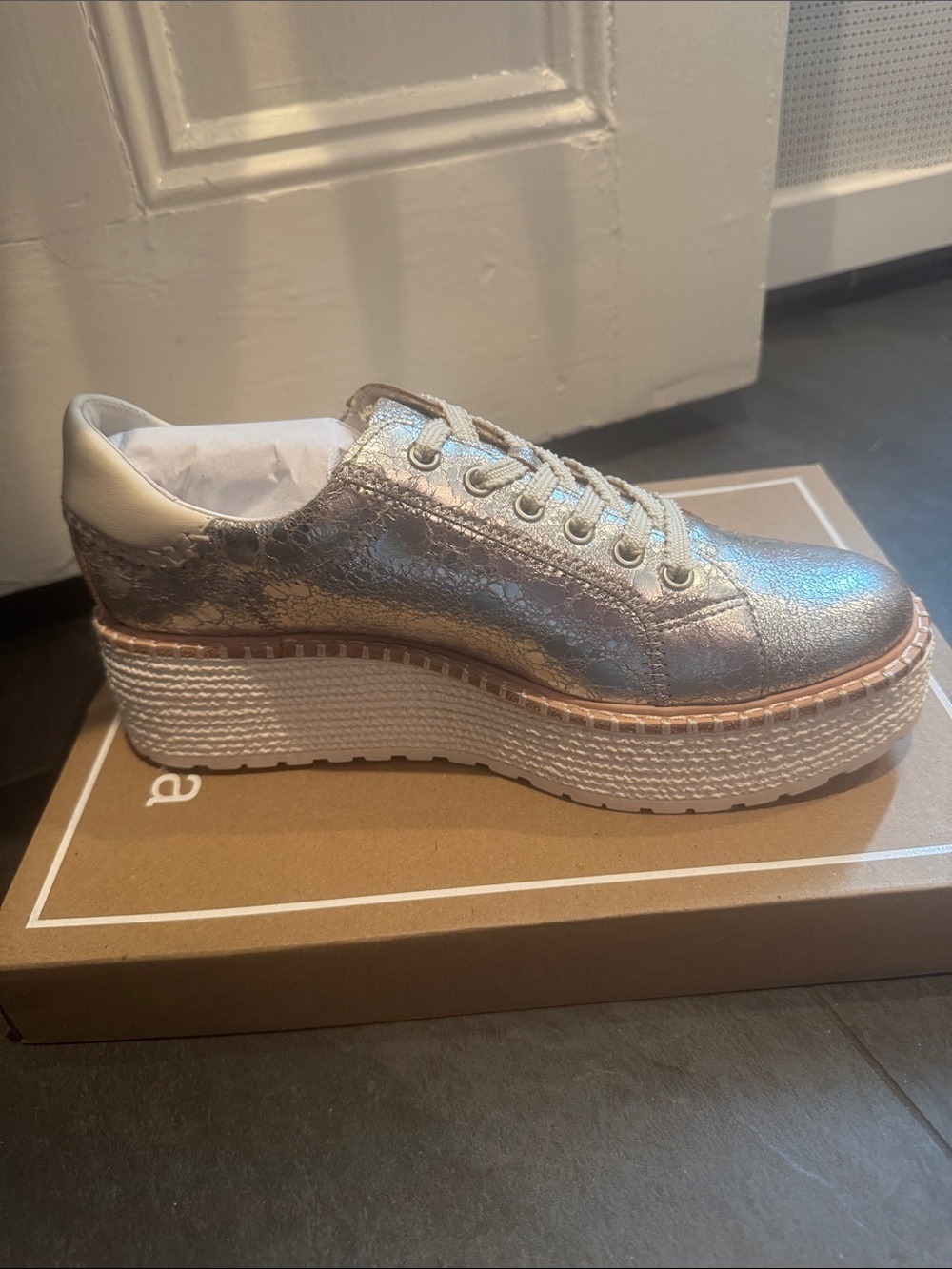 Dolce Vita Metallic Silver Women's Lace-Up Platform Sneaker